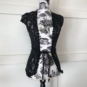 Cap sleeve black lace top with front tie